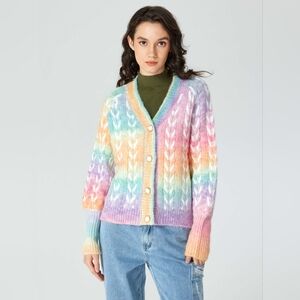 Cider Pastel Rainbow Ombre Cardigan